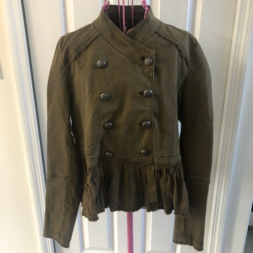 Free people green flared hem military jacket S - Picture 3 of 8
